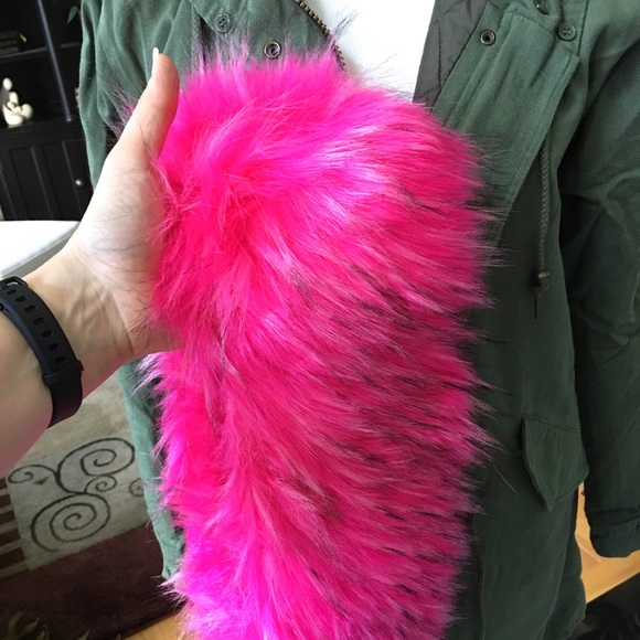 Olive Fuchsia Military Statement Jacket Faux Fur - Picture 5 of 8